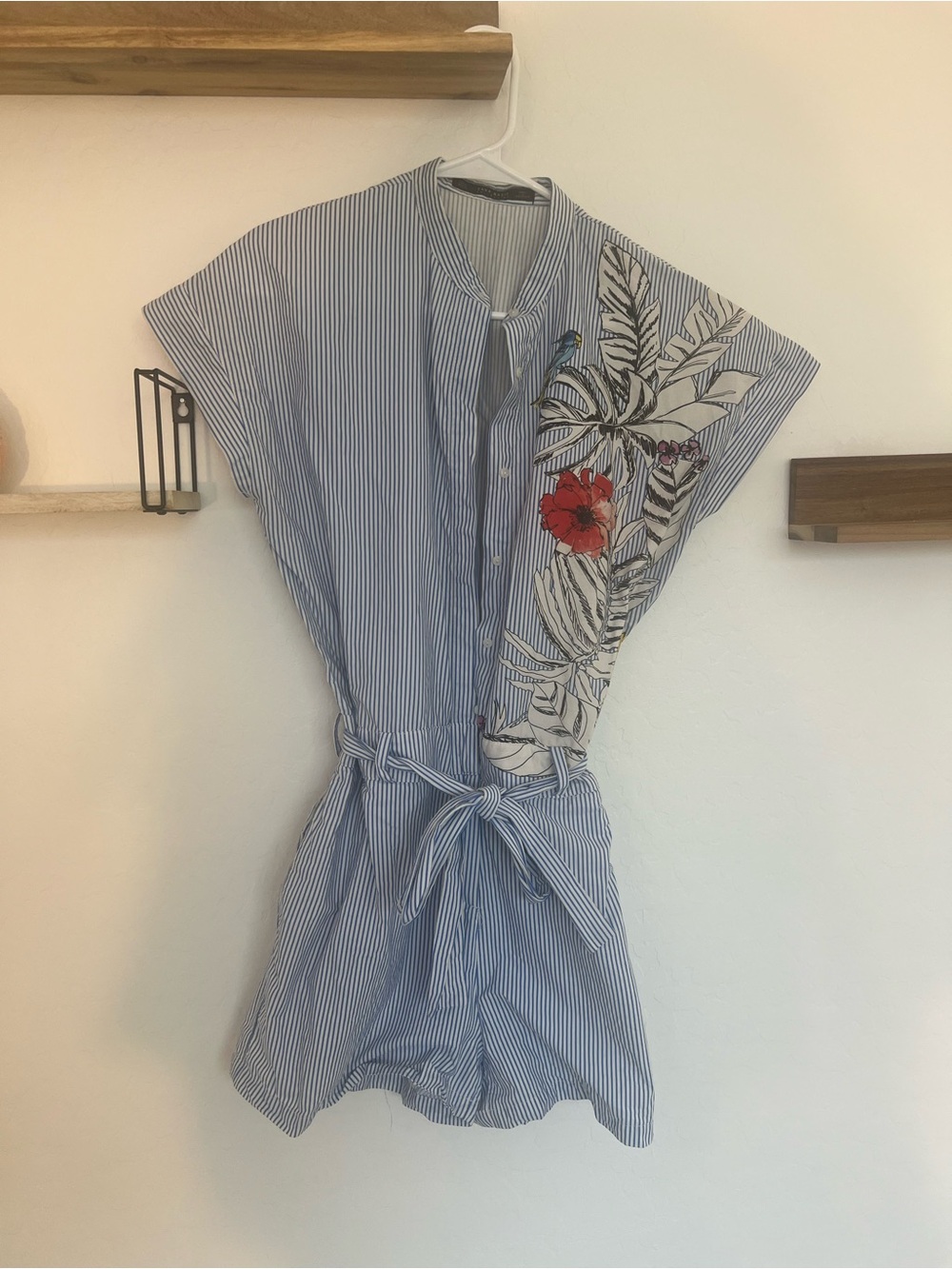 Zara Blue and White Striped Floral Romper - Picture 9 of 9